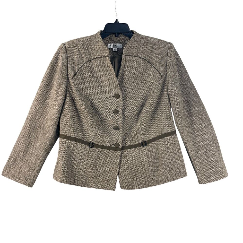 Vtg John Meyer Norwich Womens Blazer Jacket Tweed Herringbone 16W Brown Wool